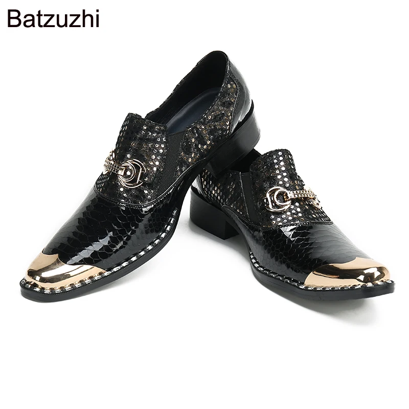 

Batzuzhi High Quality Men's Shoes Fashion Black Leather Dress Shoes Men Golden Toe Formal Business, Party and Wedding Footwear!