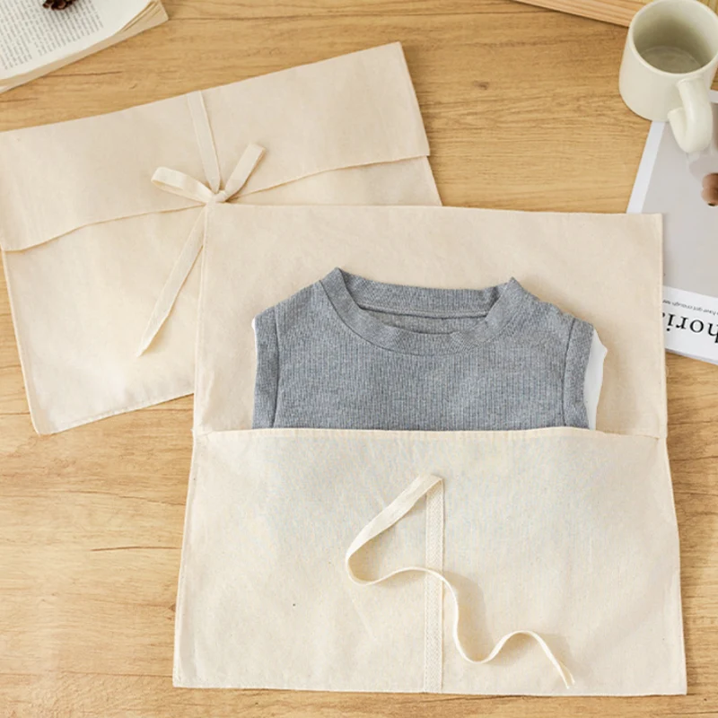 Eco-Friendly Natural Cotton Envelope With Ribbon for Scarf Trousers skirt Cloth Reusable and Recyclable Mushlin Gift Packaging