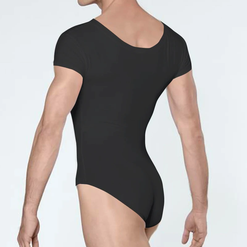 Mens Gymnastic Leotard Bodysuit for Ballet Dancing Short Sleeve Acrobatics Stretchy Gymnastics Leotard Jumpsuit Dancewear