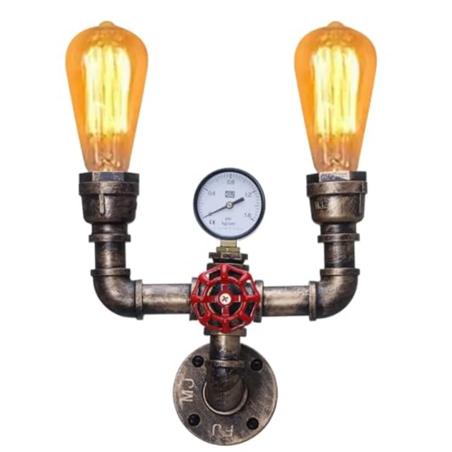

Retro Wall lamp Vintage Industrial Steampunk Wall Sconce 2 Lights Metal Water Pipe Style Wall Mounted Lamp Light Fixture E26 Ed