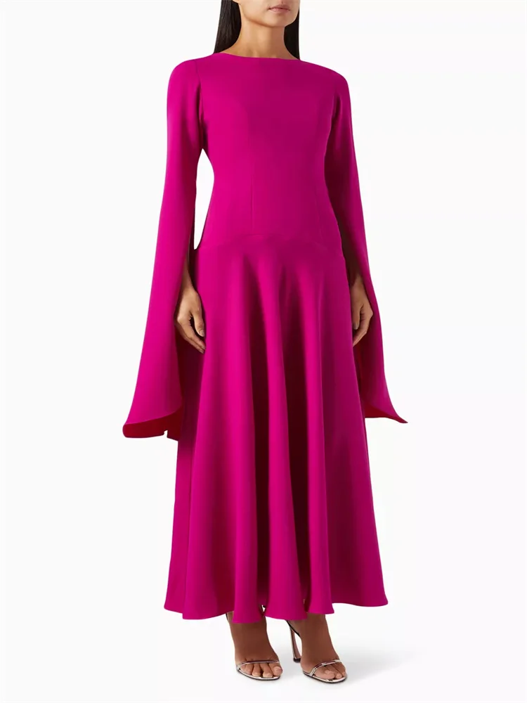 

New Arrival Round Neckline Elongated Slit Sleeves A-Line Evening Dress Concealed Zip Closure At Back Ankle Length Gown For Women