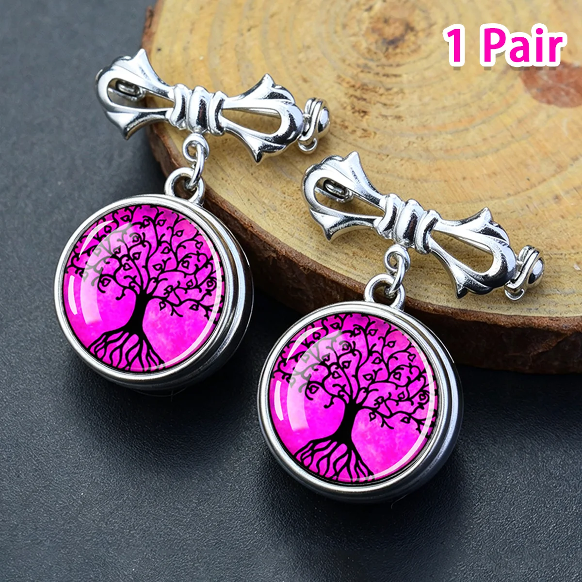 1 Paire de Broches Pendantes Arbre de Vie 16MM, Bouton Rond, Épingle de Revers Polyvalente, Accessoire pour Col et Chapeau, Badge Décoratif pour Fête et Costume