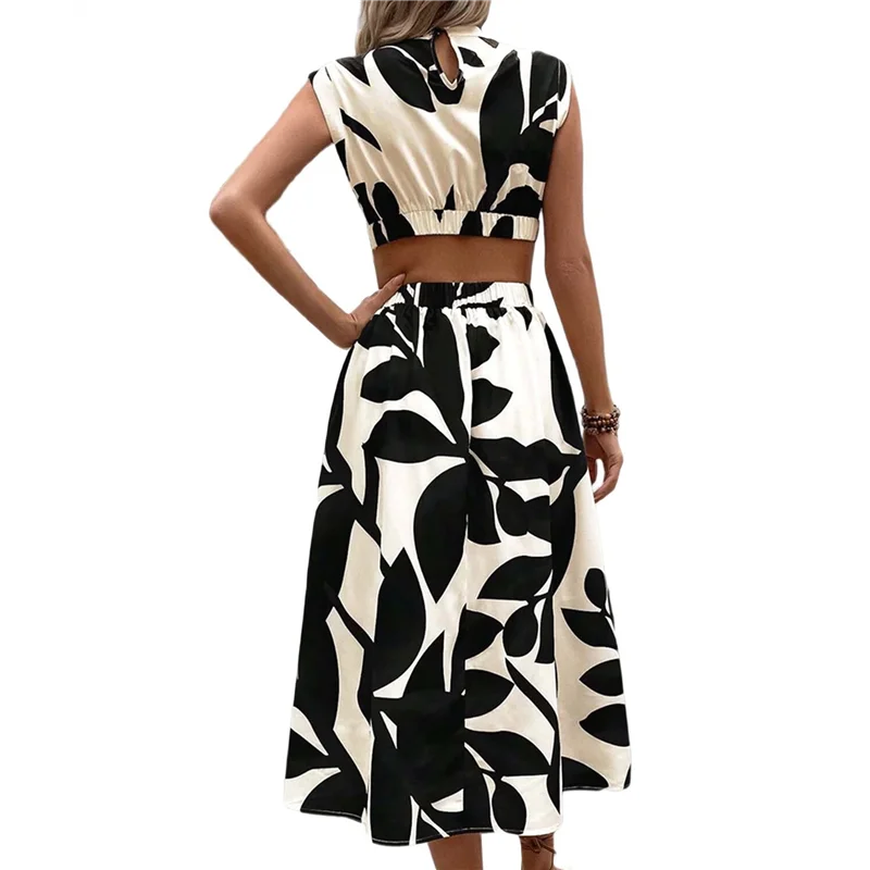 AOAO – Vestido feminino de verão com estampa floral, recorte, manga morcego, gola redonda, linha A, cintura alta, vestido midi