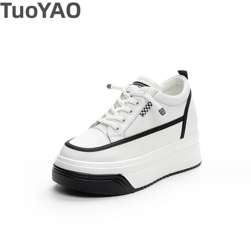 

7cm Dad Shoes Chunky Sneakers Wedge Heel Platform White Genuine Leather Hollow Shoes Casual Shoes Sneakers Vulcanized Shoes