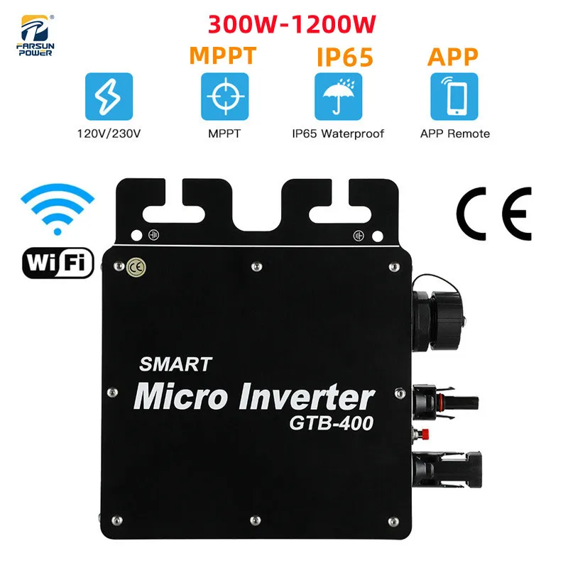 

WiFi Inverter Smart Grid Tie MPPT 300W 350W 400W 600W 700W 800W 1000W 1200W IP65 Micro Solar Inverter 120/230V Converter Charger