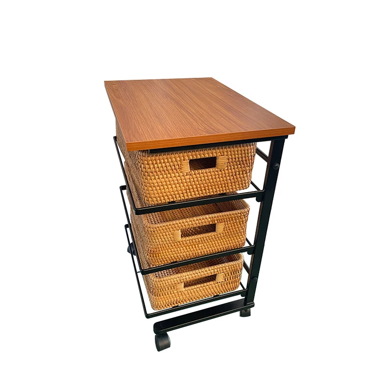 Natürliche Metall Rahmen Holz Rattan Lagerung Korb Multi Organizer Rack für Hause