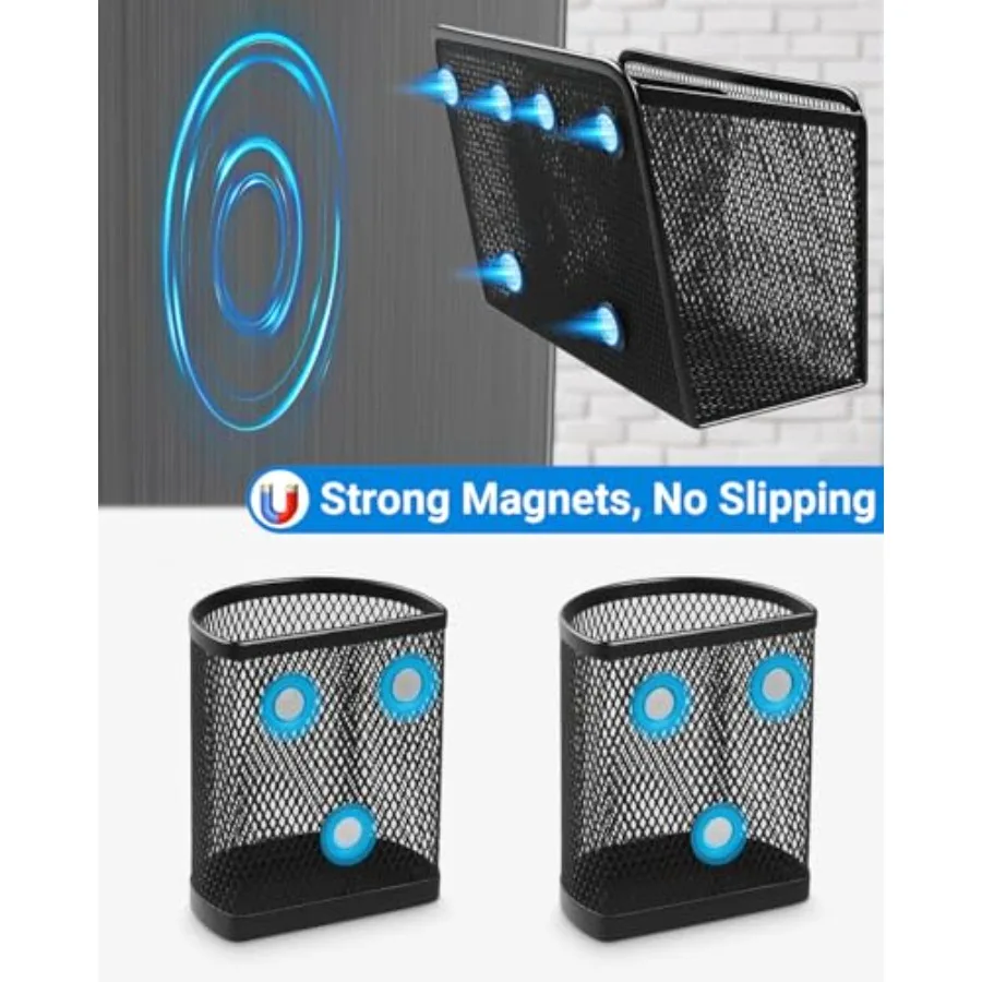 Magnetic Pen Holder, Metal Strong Magnet Pen Cup Magnetic Marker Storage Basket Locker Organizer for Whiteboard Refrigerator Fr