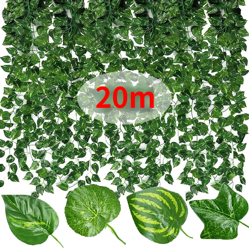 

20/2M Artificial Plant Green Ivy Leaf Garland Hanging Vines Outdoor Greenery Wall Decor DIY Fake Wreath Leaves Home Party Decor