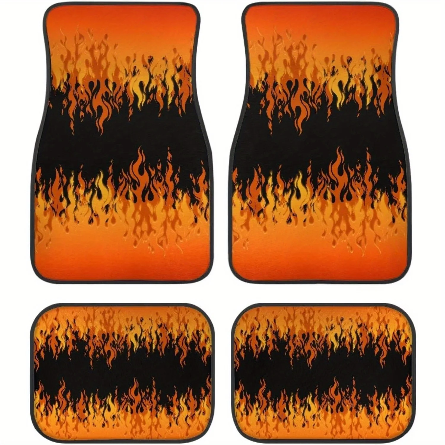 Trendy Orange Flame Pattern Car Floor Mat Set | Stylish And Functional, Exclusive Interior Accessory For Car Enthusiasts And Men