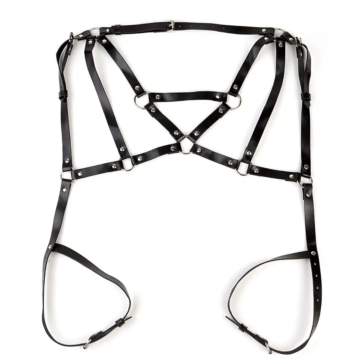 Cinto sexy do arnês do corpo para mulheres, lingerie de couro, bondage BDSM, cinto de liga, roupas góticas, roupa Rave Festival