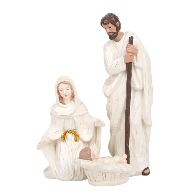 Resins Nativity Figurines Xmases Natvity Scene Statues Tabletop Ornament Gift JOMD