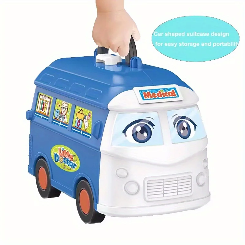 Children Pretend Simulation Plastic Educational Toys Bus Sets Doctor Kit，5 in 1 Doctor Play Kit for Kids Age 3+ Boys Girls