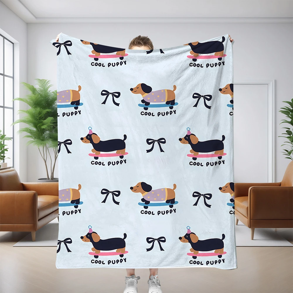 Vibrant Polka Dot Stripe Cartoon Dachshund Throw Blanket for Living Room Sofa Daily Relax Birthday Pet Lover Family Gift
