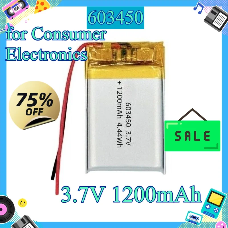 [New] 603450 Lithium Polymer Battery 3.7V 1200mAh Grade A Soft-Pack Cell No False Capacity for Consumer Electronics
