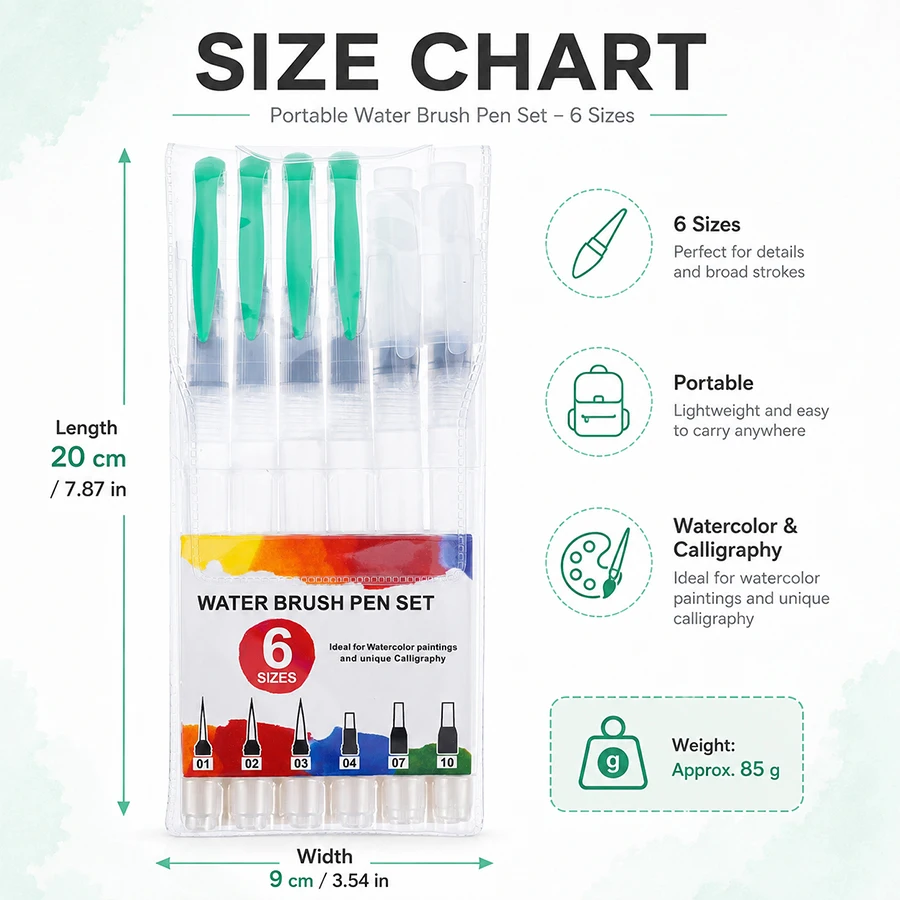 Portable Multi-Sized Refillable Water Pen Set for Outdoor Sketching Watercolor Calligraphy Art Supplies Artist Painting Brushes