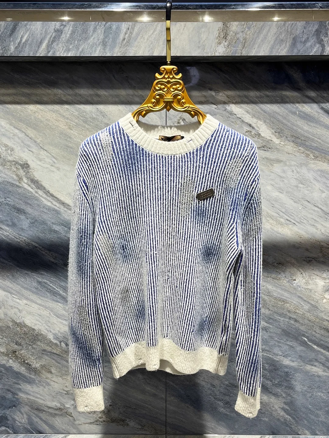 

Men's round Ne Knitted Sweater Stripe Print High End Versatile Base irt Autumn New Sle Casual Comfortable mid Thiening