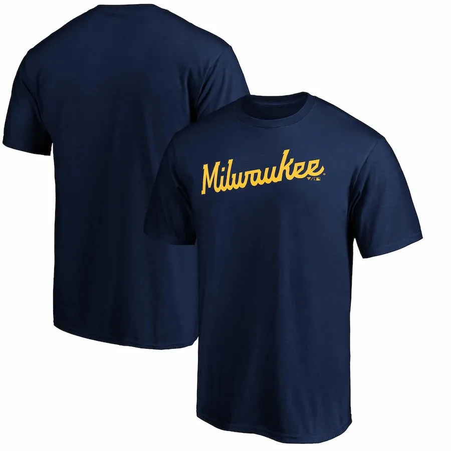 Milwaukee Brewers Pure Cotton Short Sleeved T-shirt in The American Professional Baseball League Soft and Sweat Absorbing