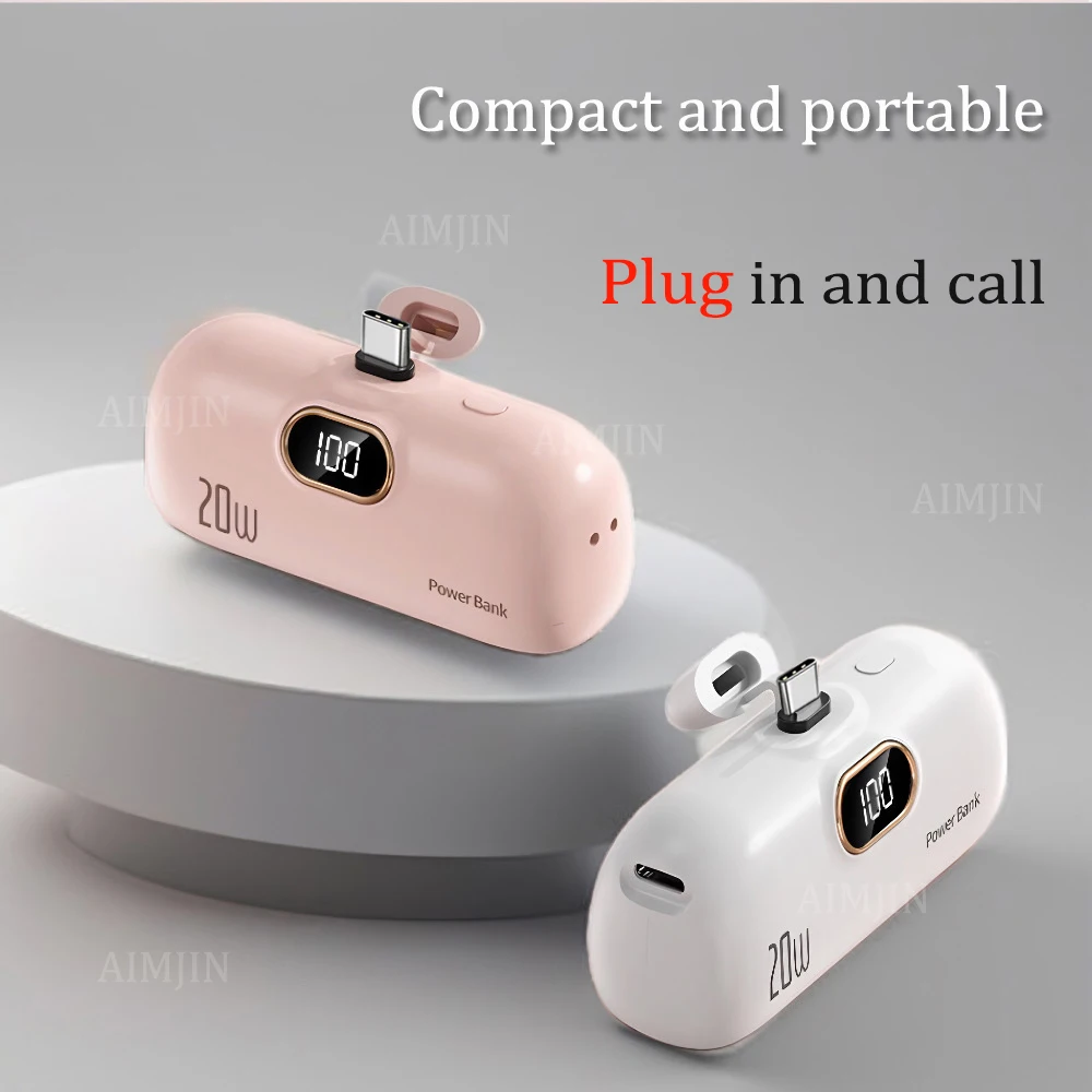 20W Type-C New Capsule Power Bank Mini Pocket Portable 100000mAh Fast Charging Mobile Power Supply