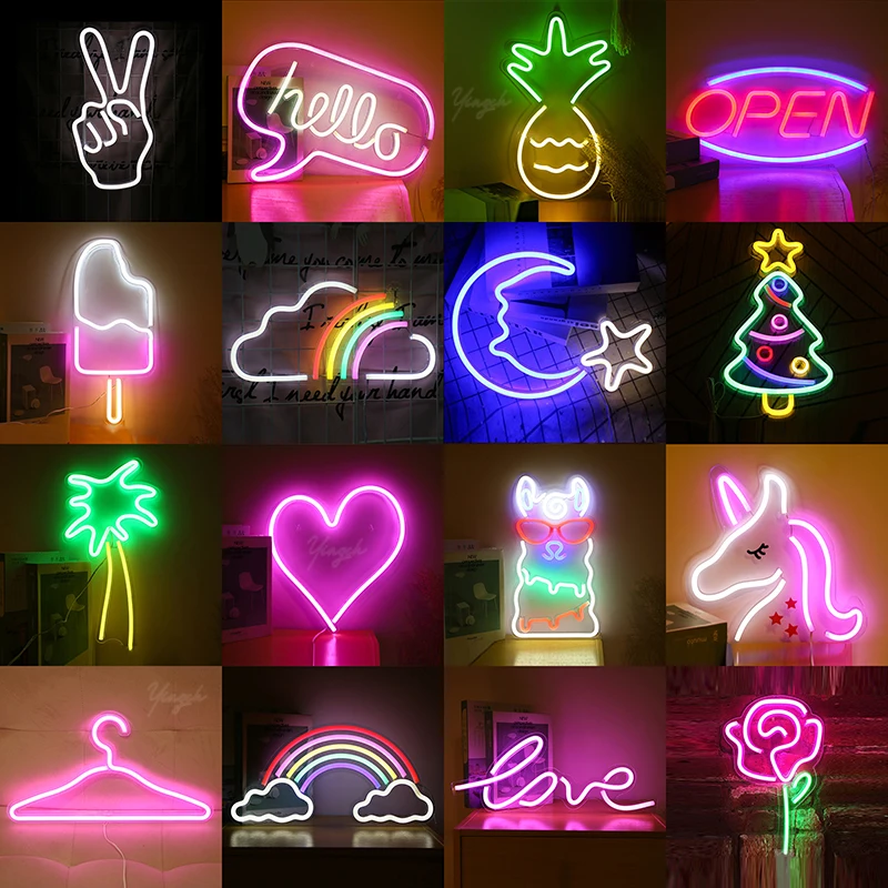 Acrylic LED Neon Sign Light Strip Custom Love Heart Cloud Moon Fruit Animal Shape Lamp Room Wall Shop Party Birthday Gift