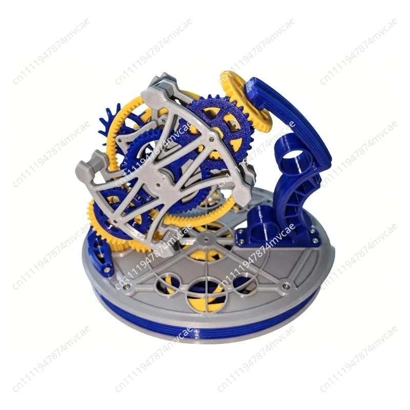 3D Printed Ornament Two-axis Tourbillon Model Metal Clockwork Power Mechanical Principle Gear Art Tabletop Ornament