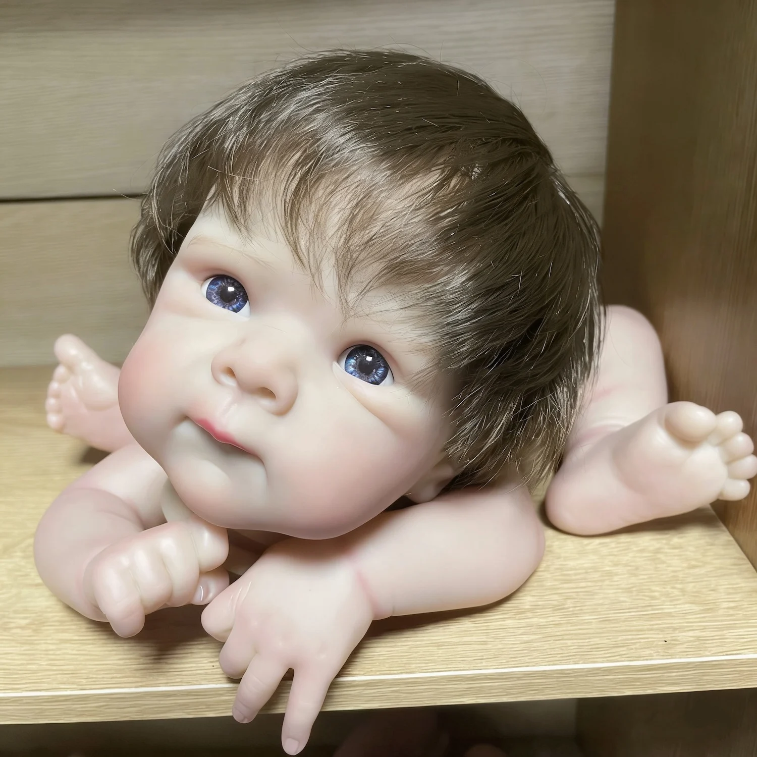 

19 Inch Painted Vinyl Reborn Doll Kit Bettie With Hair Transplant and Eyelashes 3D Painted Skin Visible Veins Handmade Mold