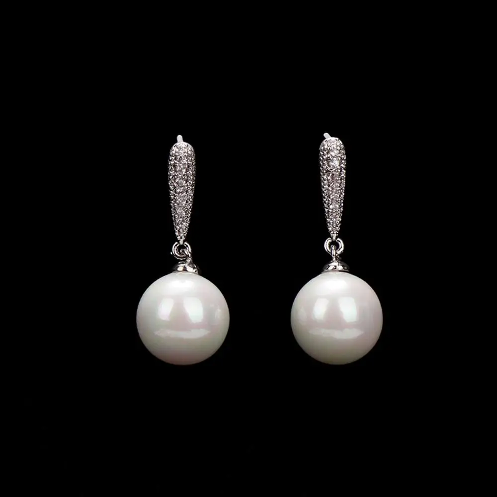 Lady Sweet Elegant S925 Silver Shell Pearl Drop Earrings Jewelry Ear Studs Fashion