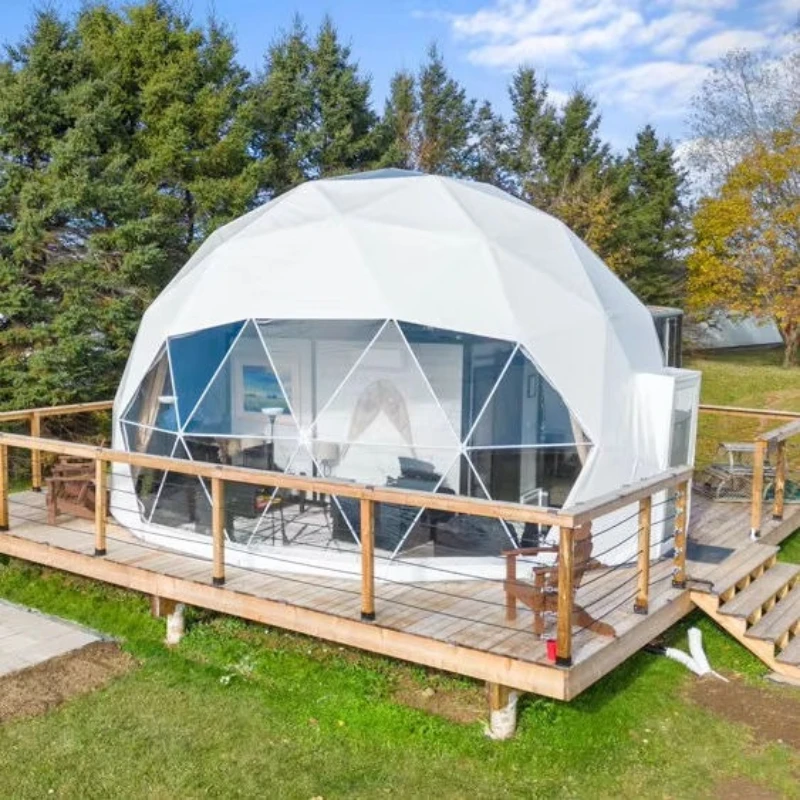 Premium Glamping Dome Tent Geodesic Dome Tent with Panoramic Window Glass Door for Backyard Garden Igloo Resort