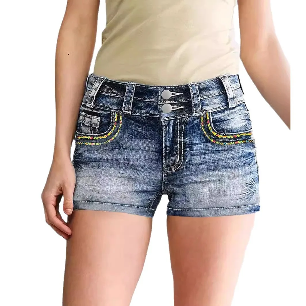 Denim shorts dames shorts met ritssluiting hoge taille jeans print noodlijdende gewassen Y2k streetwear zakken casual bodycon skinny 2025