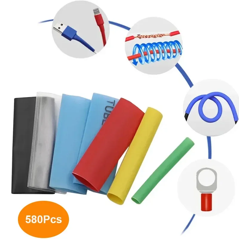 580Pcs Heat Shrink Tubing Wrapping kit 2:1 Shrinkable Wire Shrinking Wrap Tubing Wire Connect Cover Protection Sleeving