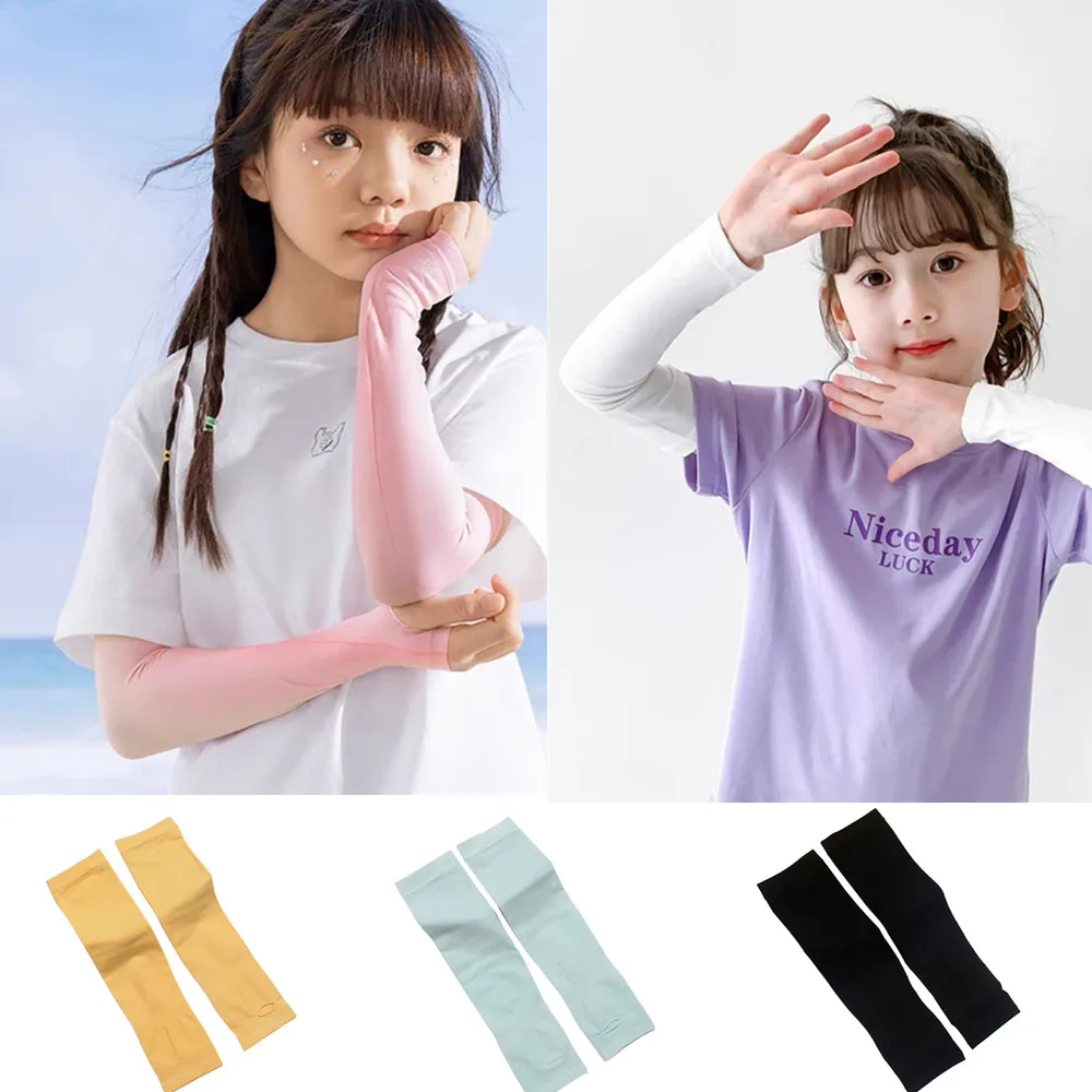 

Ice Silk Arm Sleeves for Kids Children Summer Sunscreen Sleeve Long Section Outdoor Sun Protection Gloves Arm Cover Fake Sleeves