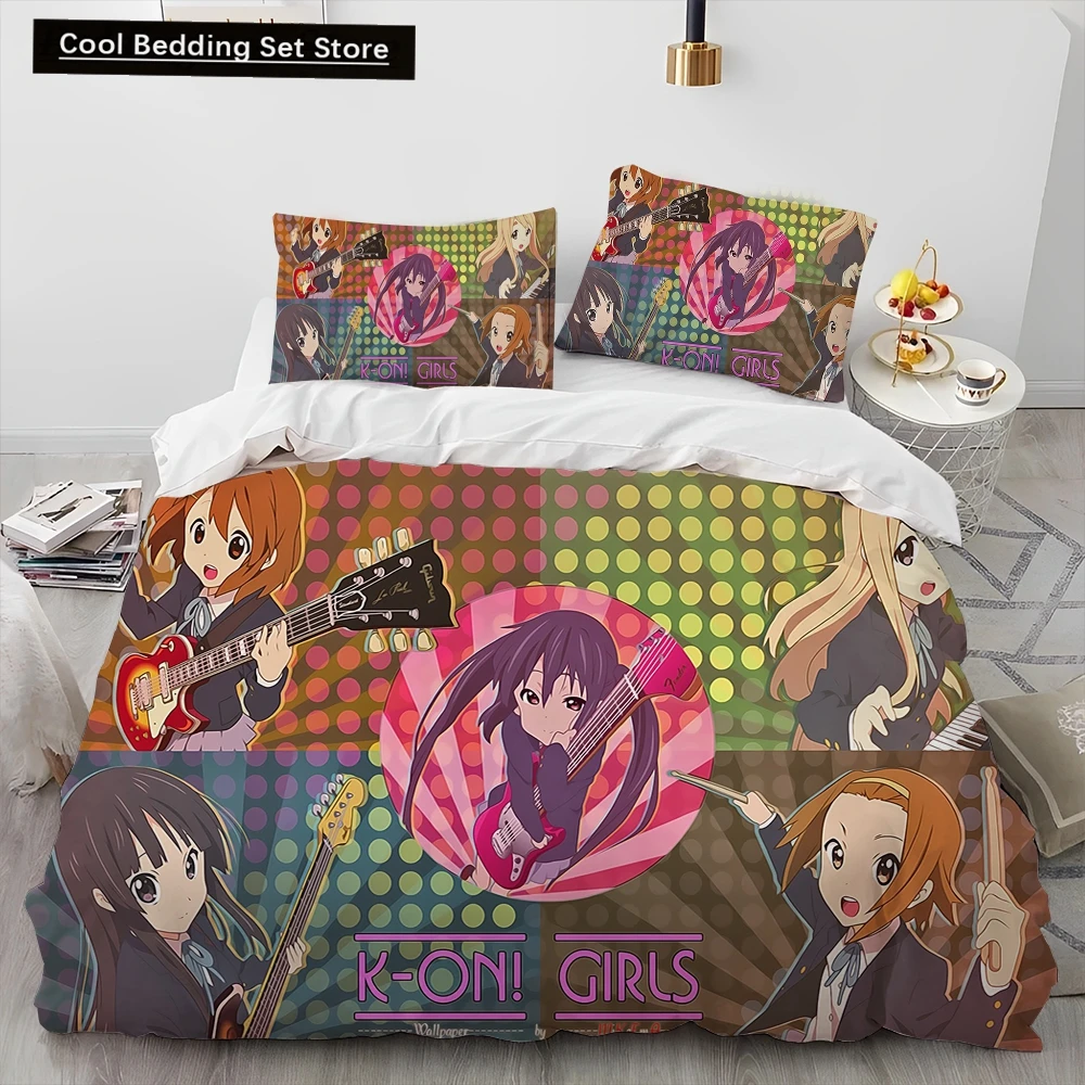 

3D K-ON Cartoon Cute Lolita Kawaii Girls Comforter Bedding Set,Duvet Cover Bed Set Quilt Cover Pillowcase,Queen Size Bedding Set