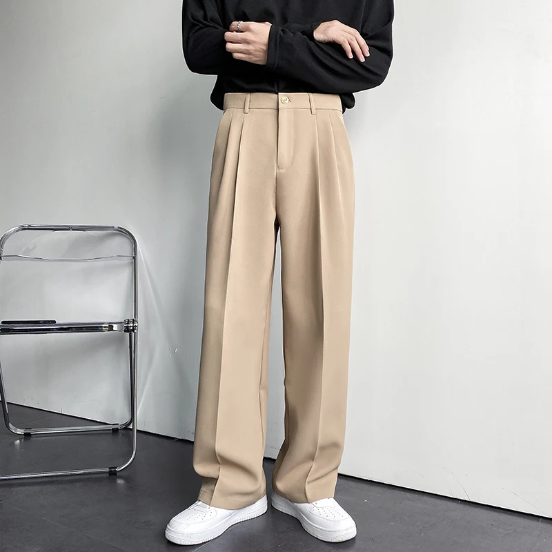 Solid Color Formal Suit Pants Men Korean Fashion Loose Casual Pants Men Harajuku Streetwear Wide-leg Straight-leg Pants Men