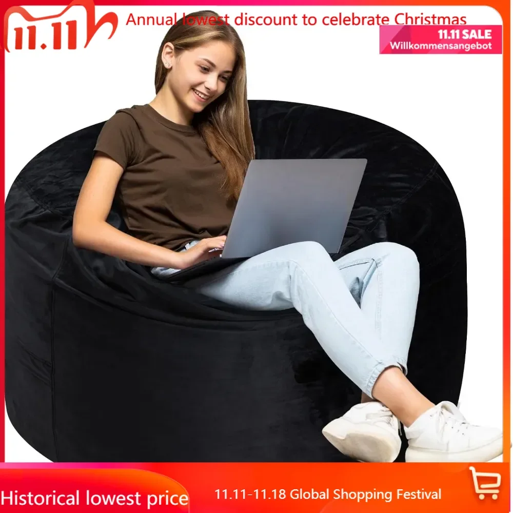 

3Ft Bean Bag Chair, Memory Foam Filling Bean Bag Chairs with Velvet Cover, Removable and Machine Washable Cover, Giant Bean Bag