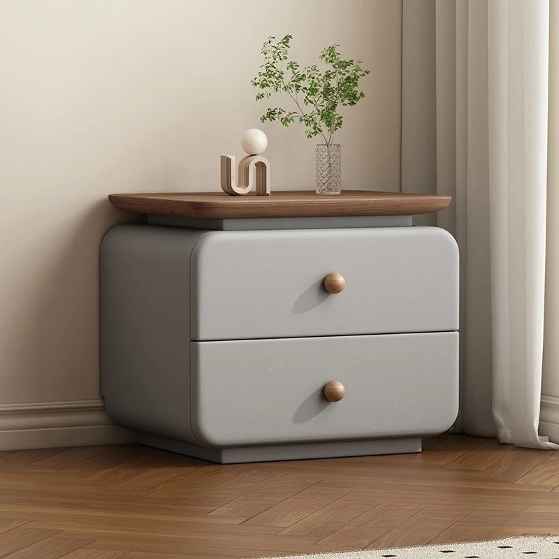 Bedside table cream simple household modern new bedroom leather storage bedside table installation minimalist bedside table wood