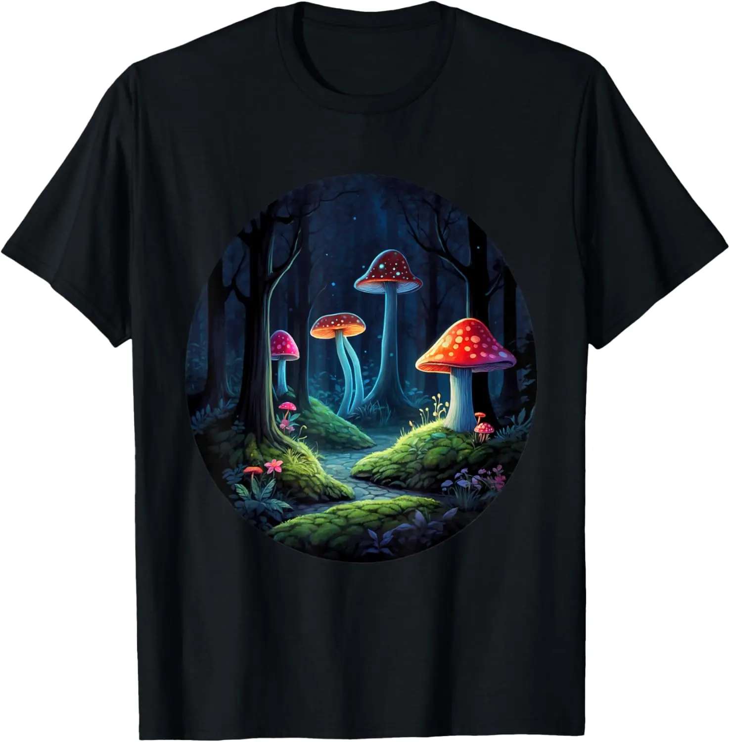 

Magic Forest Mushrooms Graphic Tee Men Casual Trip Trip Short Sleeve Round Neck T-Shirt