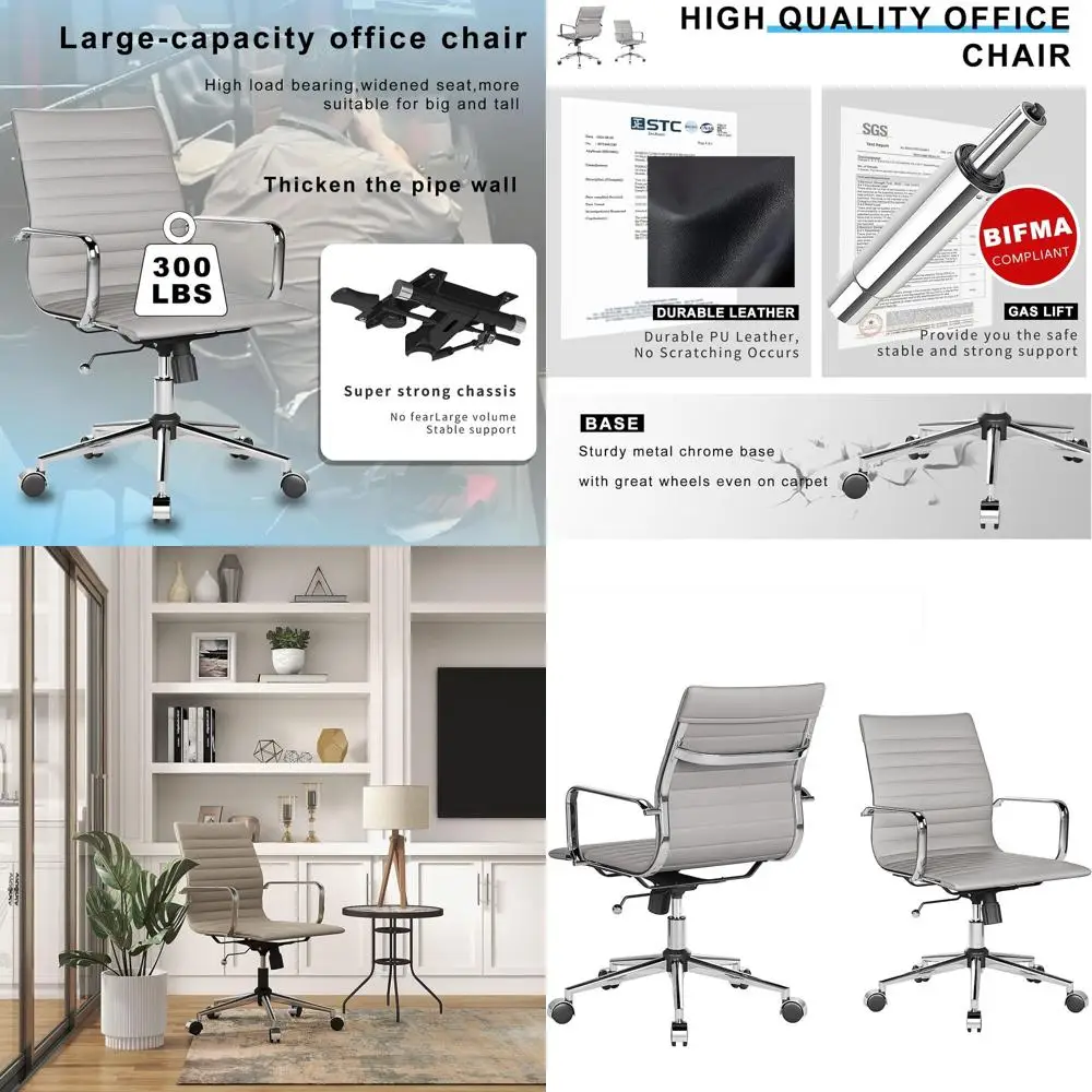 Ergonomic Swivel Office Chair with Adjustable Height, Heavy Duty for Computer Desk, Suitable for Men & Women, Grey