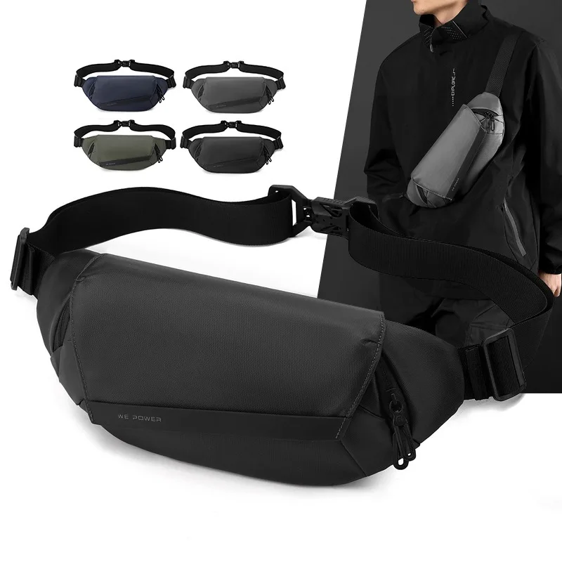 Men Waist Fanny Pack Bag with Magnetic Button Outdoor Sports Travel Climb Nylon Male Sling Cross body Chest Bag Bum Hip Belt Bag
