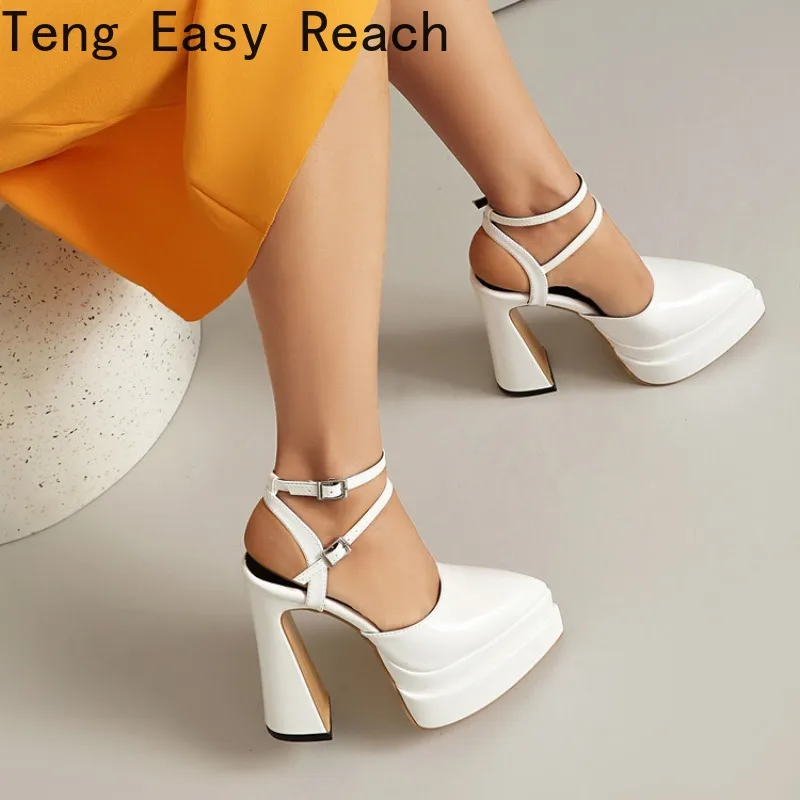 2026 Spring and Autumn New Cross Fine Buckle Sexy Nightclub High Heels Pointed Thick Bottom Sandals Size 34-43
