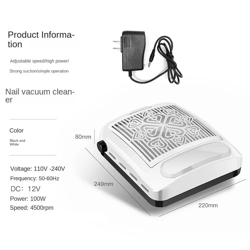 Colector de polvo de uñas de 100W, pantalla de filtro extraíble, potente Extractor de succión, ventilador, máquina herramientas de manicura, velocidad ​ ​ Ajustable