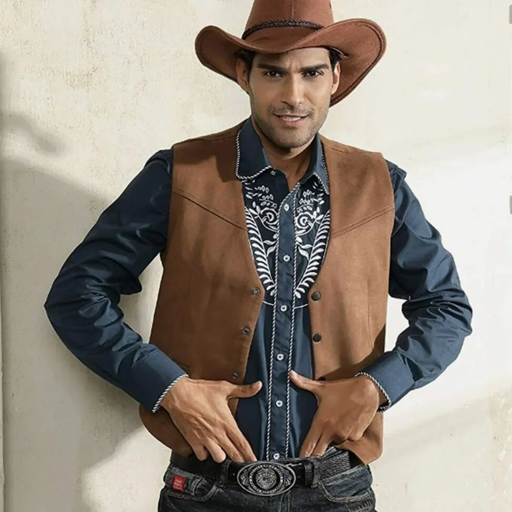 Denim Men's Vest Waistcoat Custom Colour Suede Leather Suit Casual Western Cowboy Prom Man Clothing Punk Sleeveless Jacket