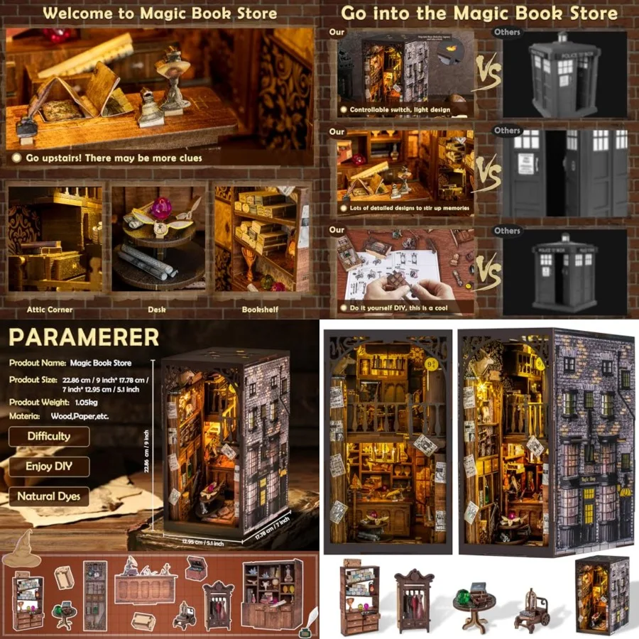 

DIY Book Nook Kit, Miniature Book Nook kit, Wooden 3D Puzzle Bookend Bookshelf Insert Decor, Halloween/Christmas Decorations/Gi
