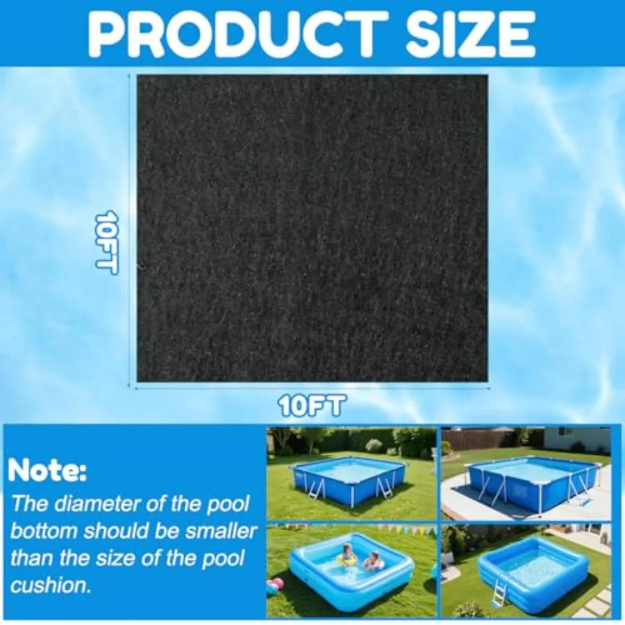 Above Ground Pool Liner Pad, 10x10FT, Heavy-Duty Polyethylene, Black, Puncture-Resistant Weed Barrier Underlayment for Extended