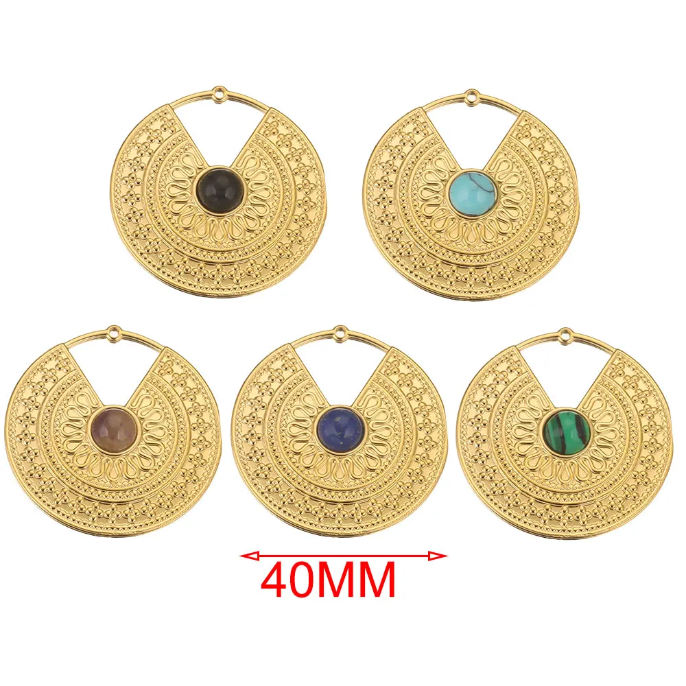 2pcs Stainless Steel Natural Stone 40mm Circle Sector Large Charm Earrings Connectors Making Supplies for Diy Jewelry Findings