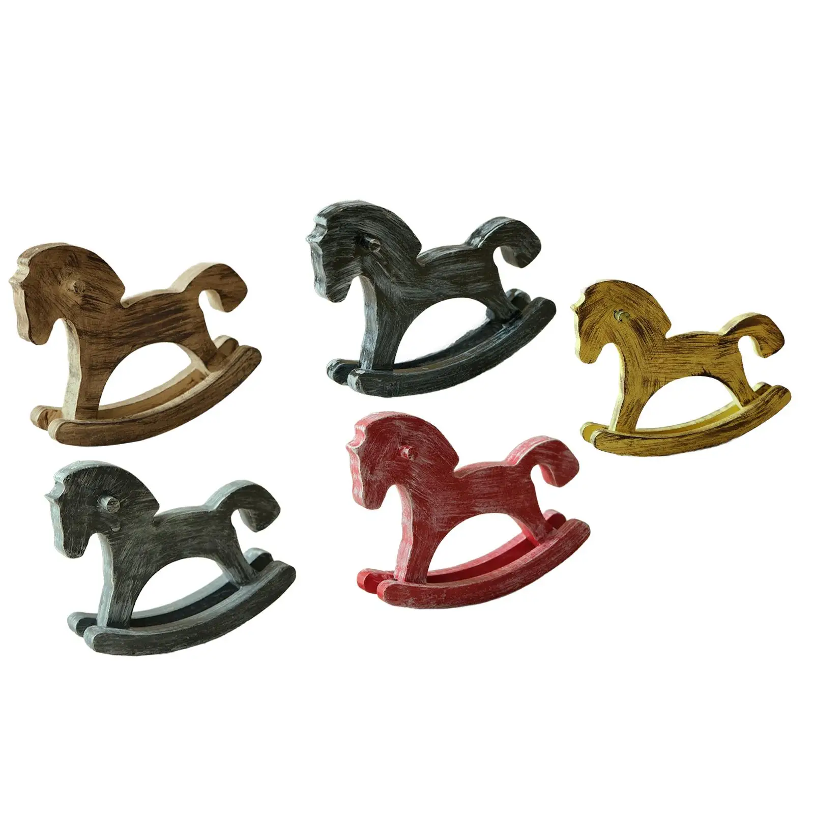 Wooden Rocking Horse Home Accent Souvenir Desk Toy Collection Art Crafts