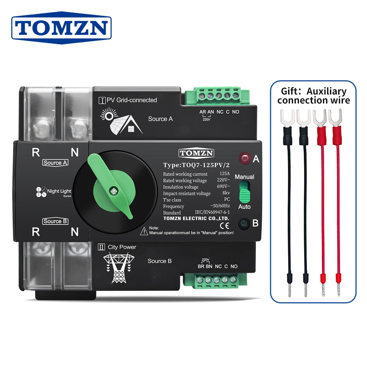 yZ[zTOMZN 220V 230V Din [ ATS PV fAd]dCZN^[XCb`d 2P 63A 100A 125A TOQ7