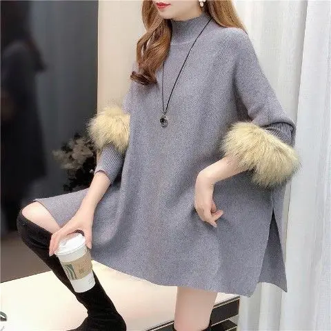 Bat Shirt Half High Collar Pullover Sweater Knitwear Spring, Autumn and Winter Loose Oversized Pullover Cape Pullover Sweater