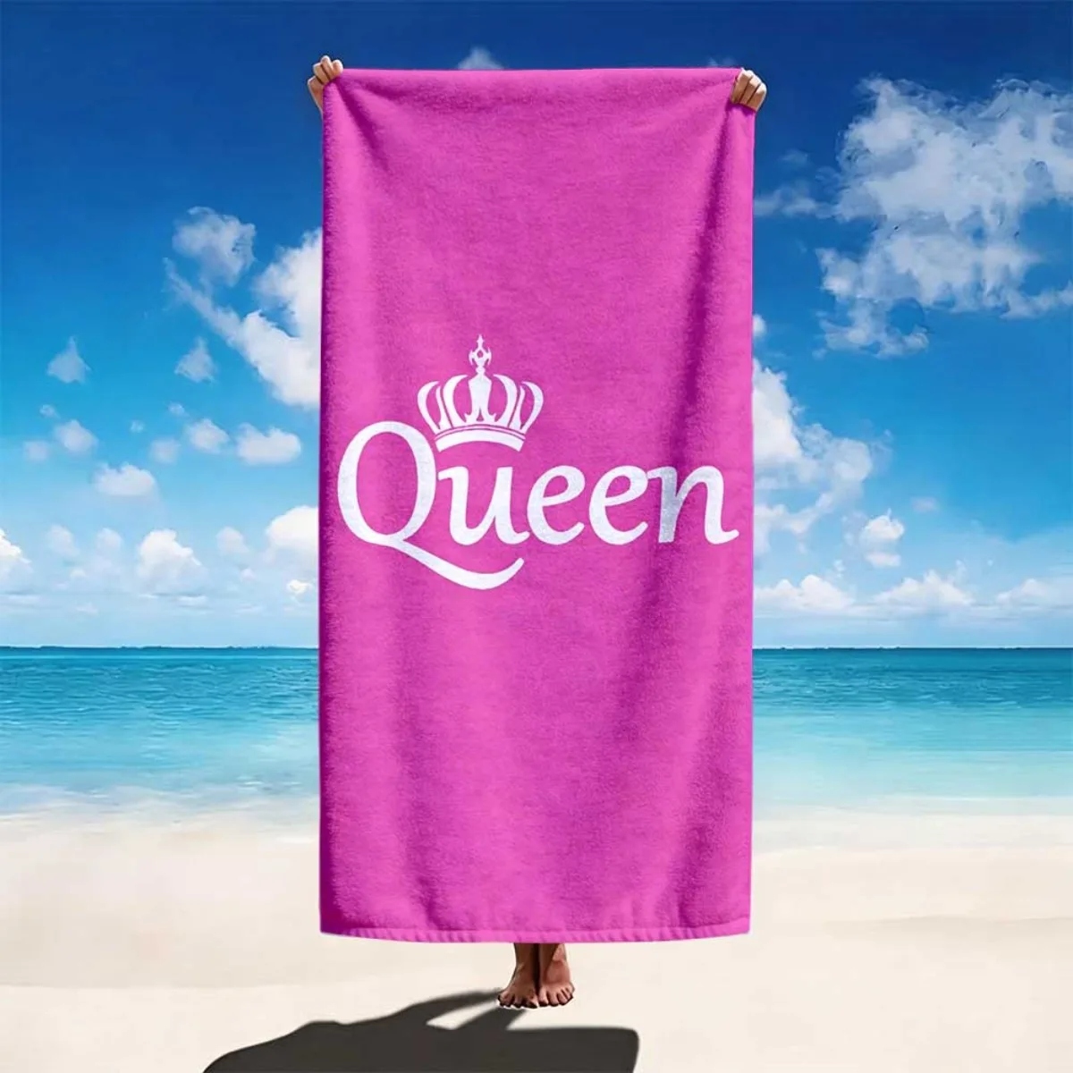 1pc Pink Crown Queen Print Beach Towel,High Absorption,Perfect for Yoga,Swimming,Camping,Daily Bath,Unisex Stylish Birthday