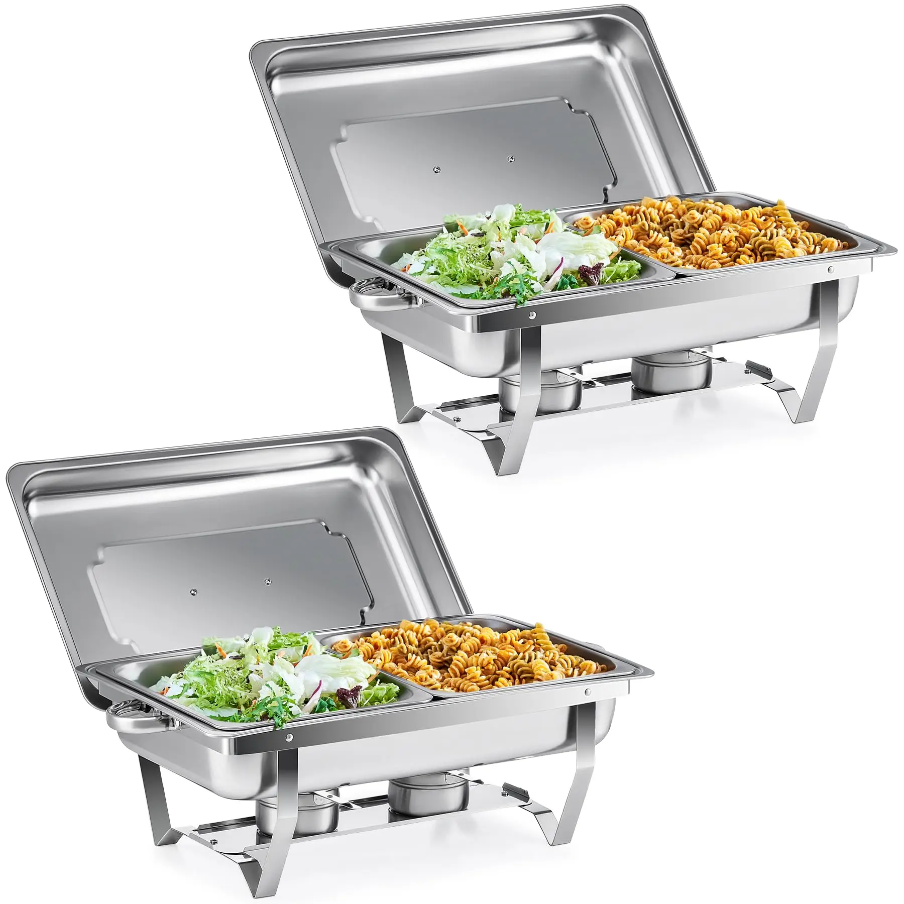 Verdicktes Speisenwärmer-Set aus Edelstahl mit isoliertem Deckel, Wasserschale, Lebensmitteltablett, Rahmen, Kraftstoffregal für Camping, Picknick im Freien