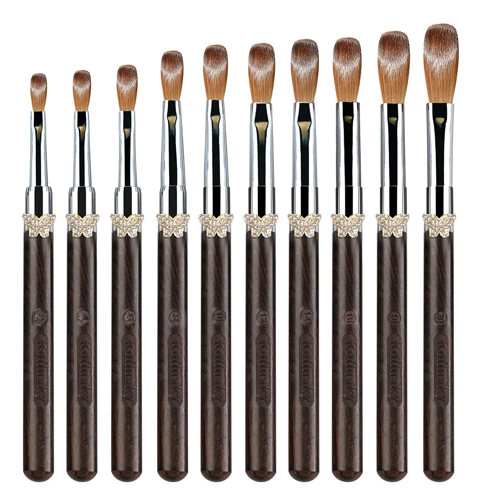 แปรงอะคริลิคสำหรับทำเล็บ ขนโคเลียนสกี้เซเบิล ด้ามไม้จันทน์สีม่วง สำหรับงานออกแบบ 3 มิติ แปรงสำหรับต่อเล็บด้วยผง