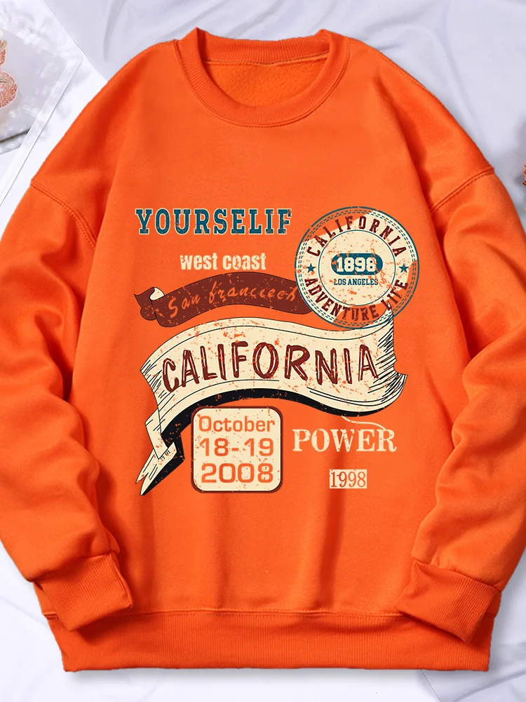 California Yourself Letter Printed Hoody Female Crewneck Sweatshirt Hip Hop Oversize Hooded Fleece Comfortable Pullver Tops